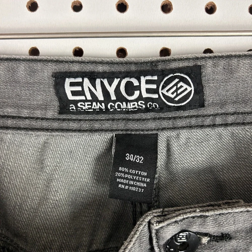 Enyce Sean Combs Co 34x32 Gray Straight Leg Denim Jeans Hip Hop Y2K Street Punk